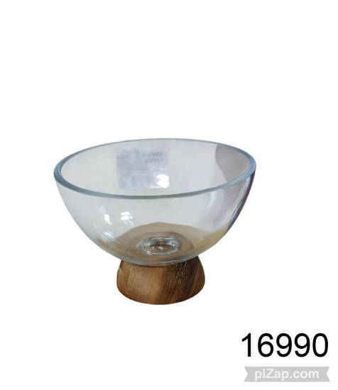 Imagen de BOWL VIDRIO CON BASE MADERA CHICO 3.26